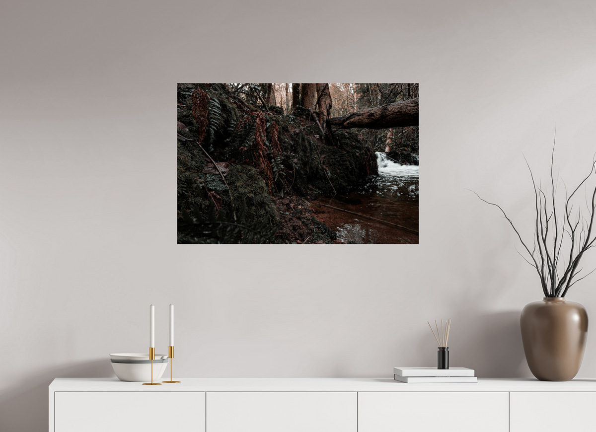 90 x 60 cm, Poster Fuji Crystal Pearl metallise La chute derrière la souche