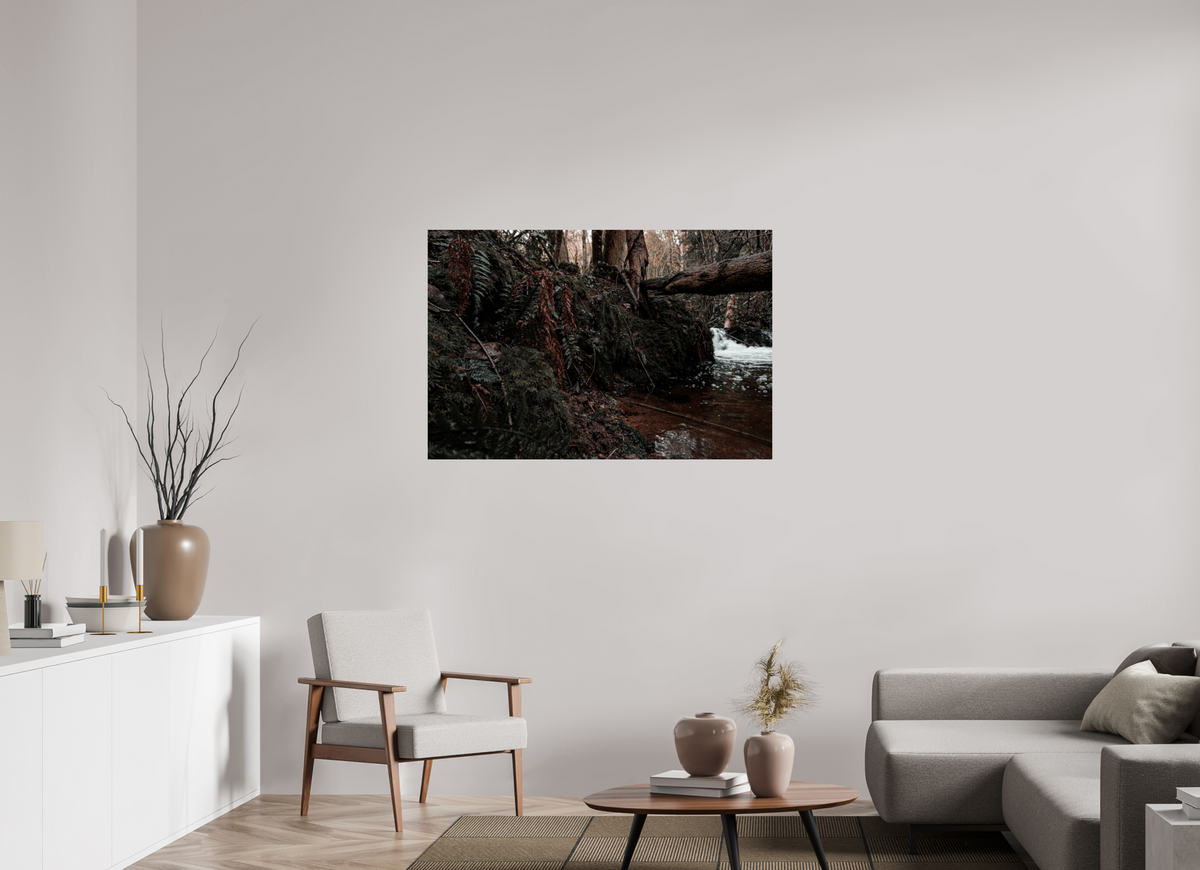 120 x 80 cm, Poster Fuji Crystal Pearl metallise La chute derrière la souche